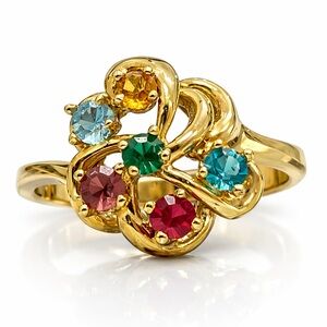 Vintage Style Gold plated Multi Stone Ring Sz 7 Colorful Gem Floral  Ring